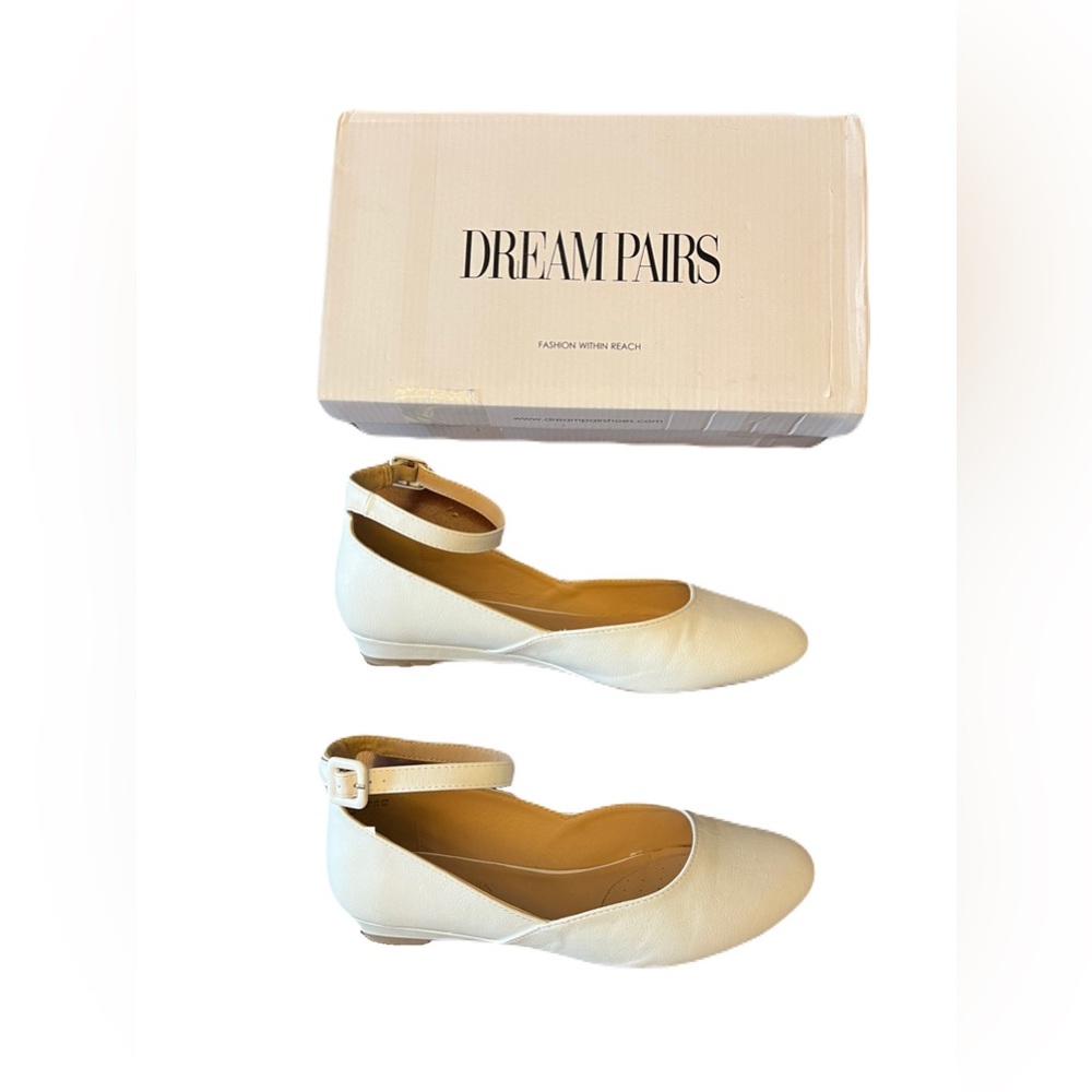 Dream Pairs Women's Cream Ankle Strap Flats